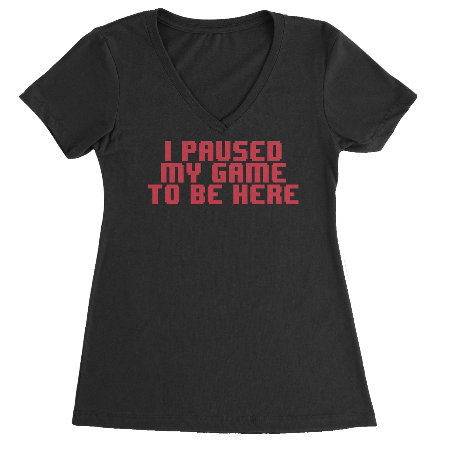 I Paused My Game To Be Here Funny Video Gamer Ladies V-Neck T-shirt Heather Grey