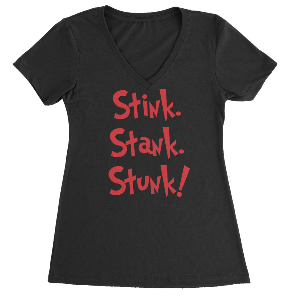 Stink Stank Stunk Gr-nch Ladies V-Neck T-shirt Black
