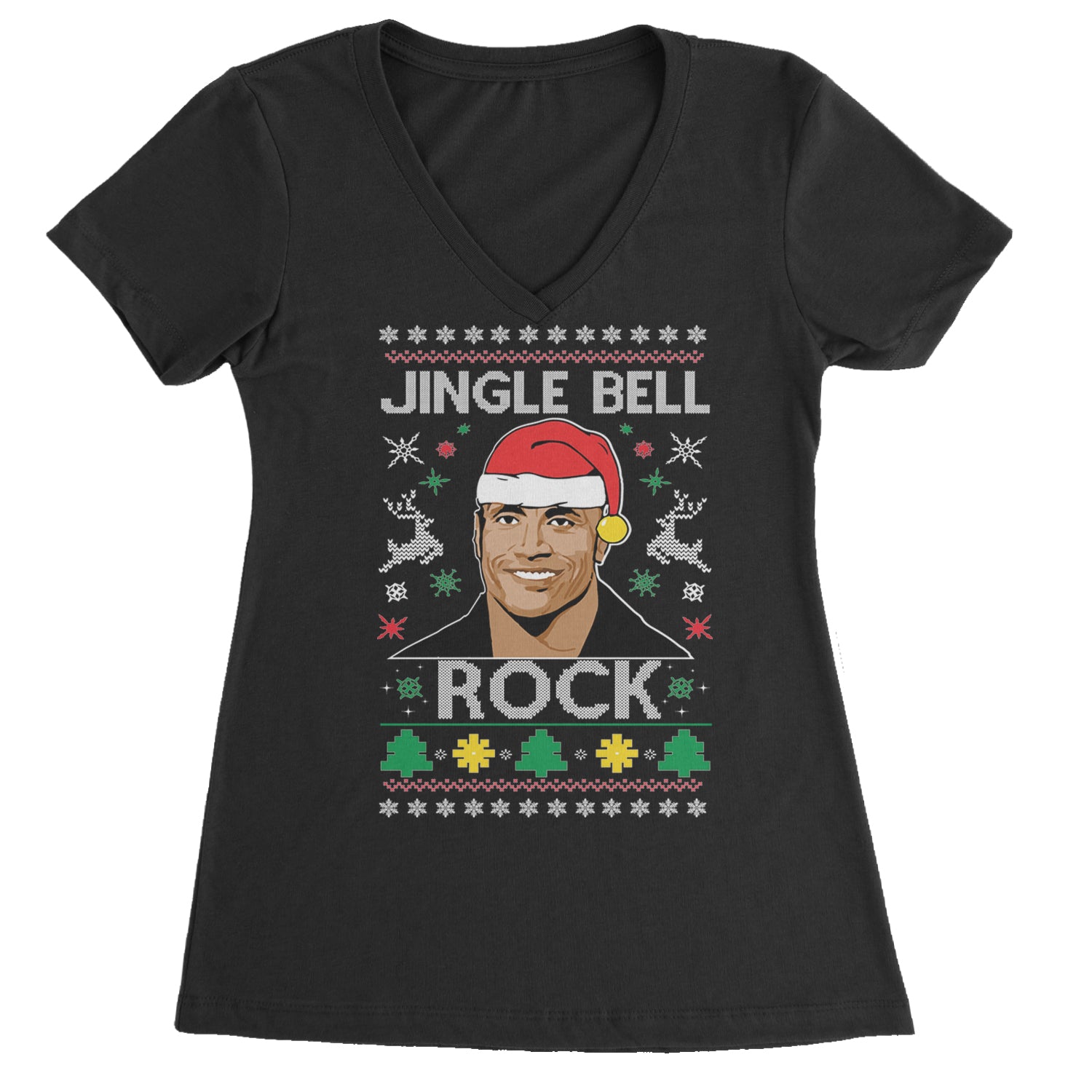 Jingle Bell Rock Ugly Christmas Ladies V-Neck T-shirt Cotton Candy