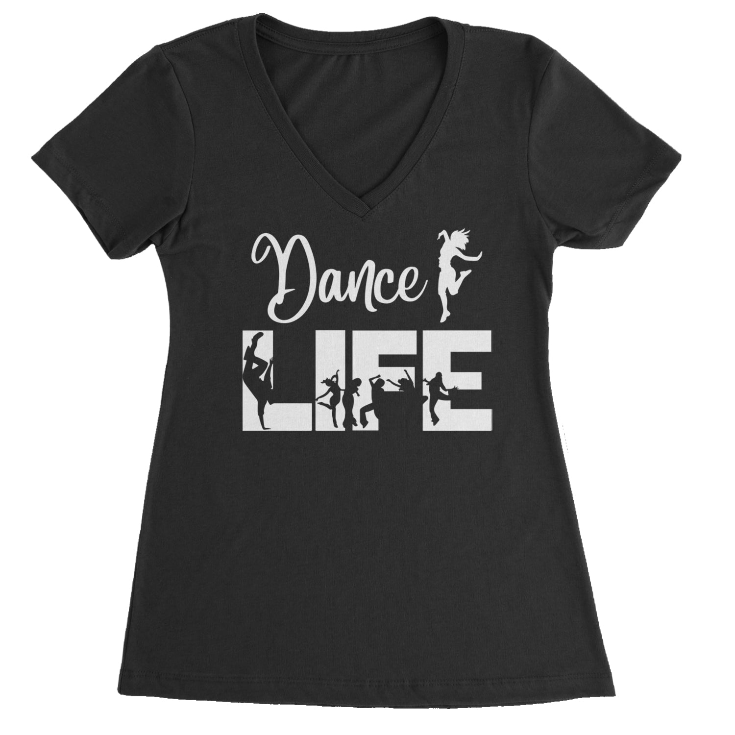 Dance Life Silhouette Dancers Ladies V-Neck T-shirt Black