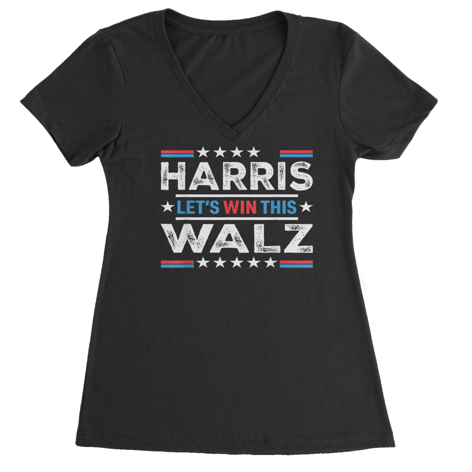 Kamala Harris and Tim Walz For President Ladies V-Neck T-shirt Blue Clouds