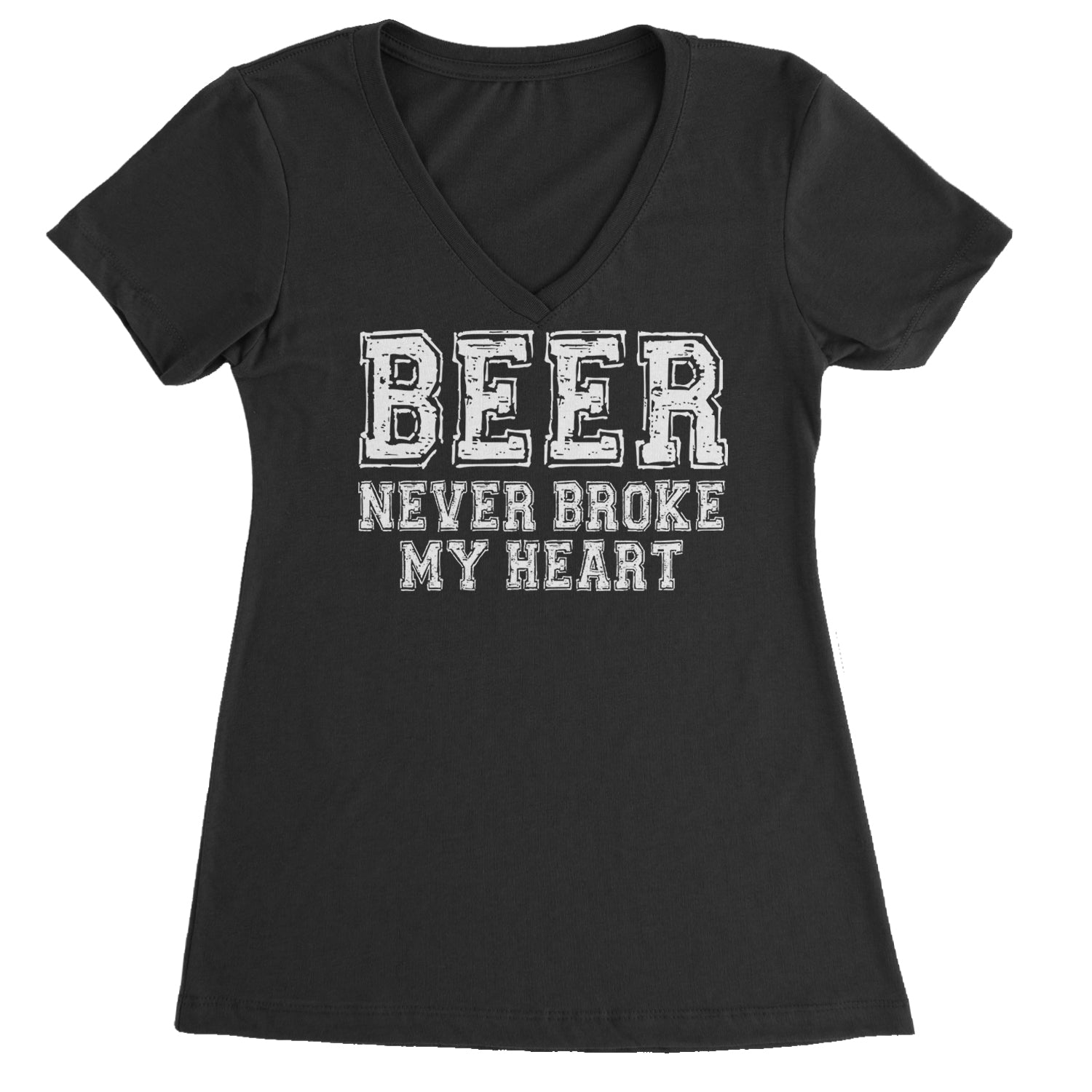 Beer Never Broke My Heart Funny Drinking Ladies V-Neck T-shirt Black