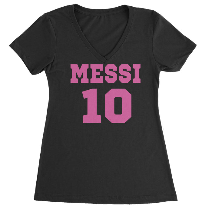 Messi World Soccer Futbol Messiami Ladies V-Neck T-shirt