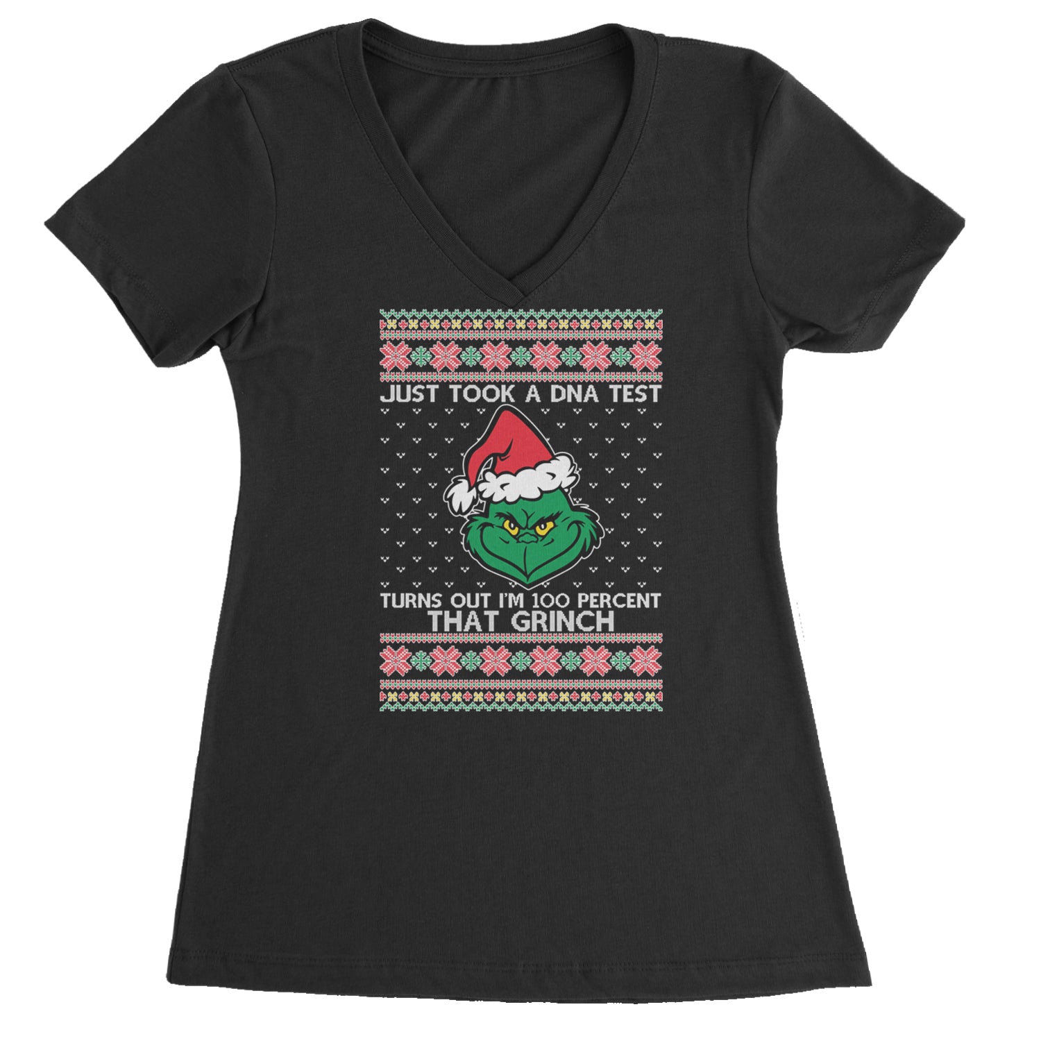 One Hundred Percent That Gr-nch Ugly Christmas Ladies V-Neck T-shirt Black