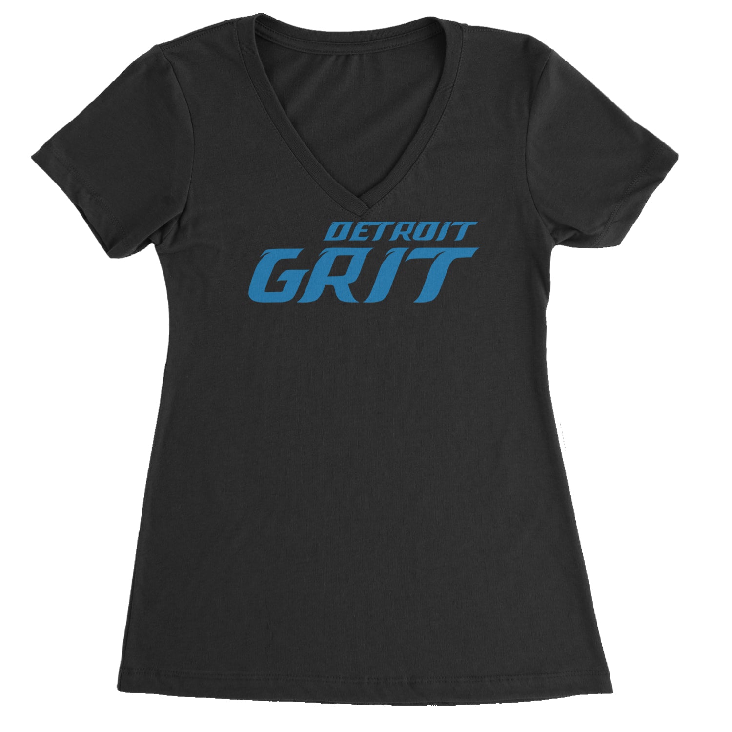 Grit Detroit Football Hard Knocks Ladies V-Neck T-shirt Heather Grey