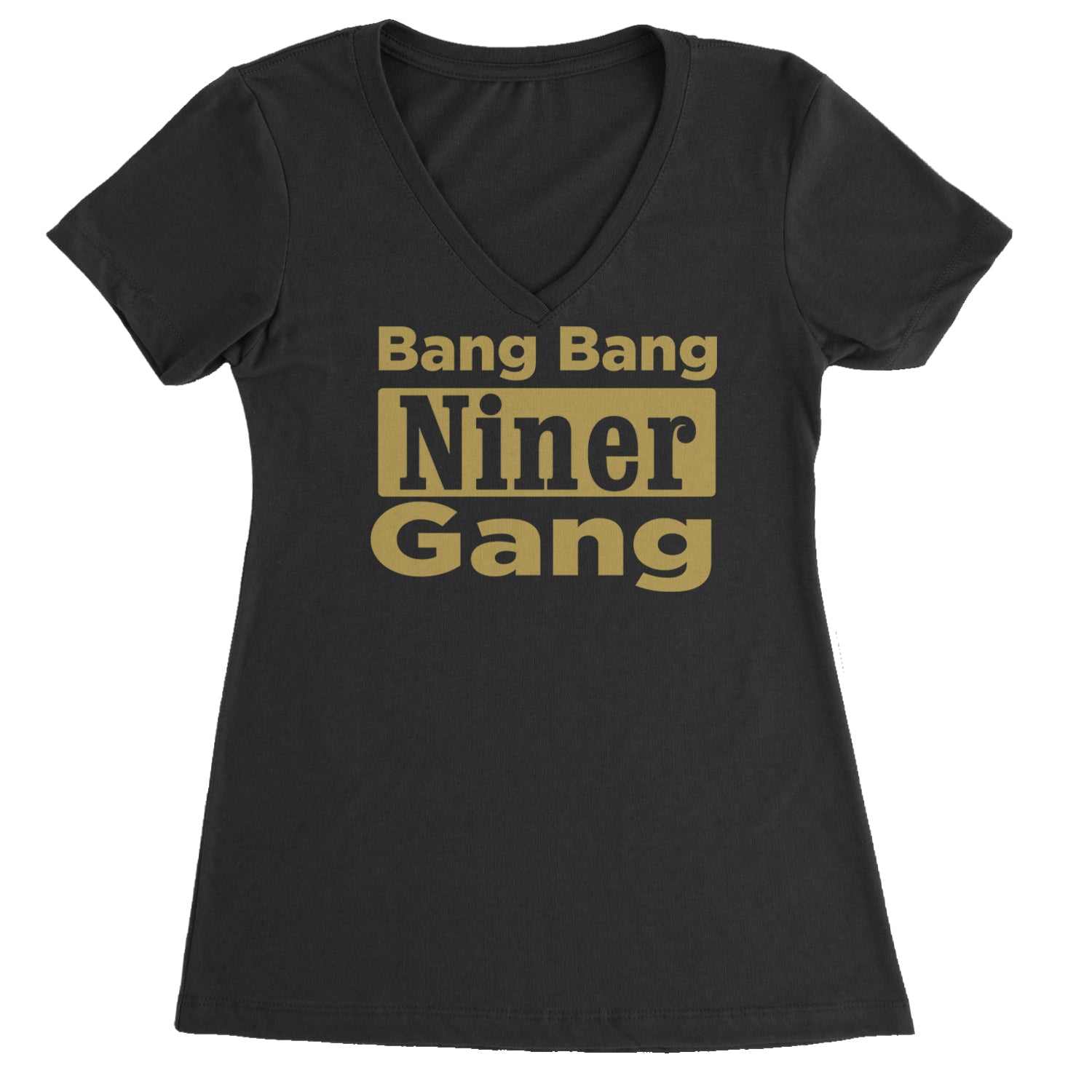 Bang Bang Niner Gang San Francisco Ladies V-Neck T-shirt Black