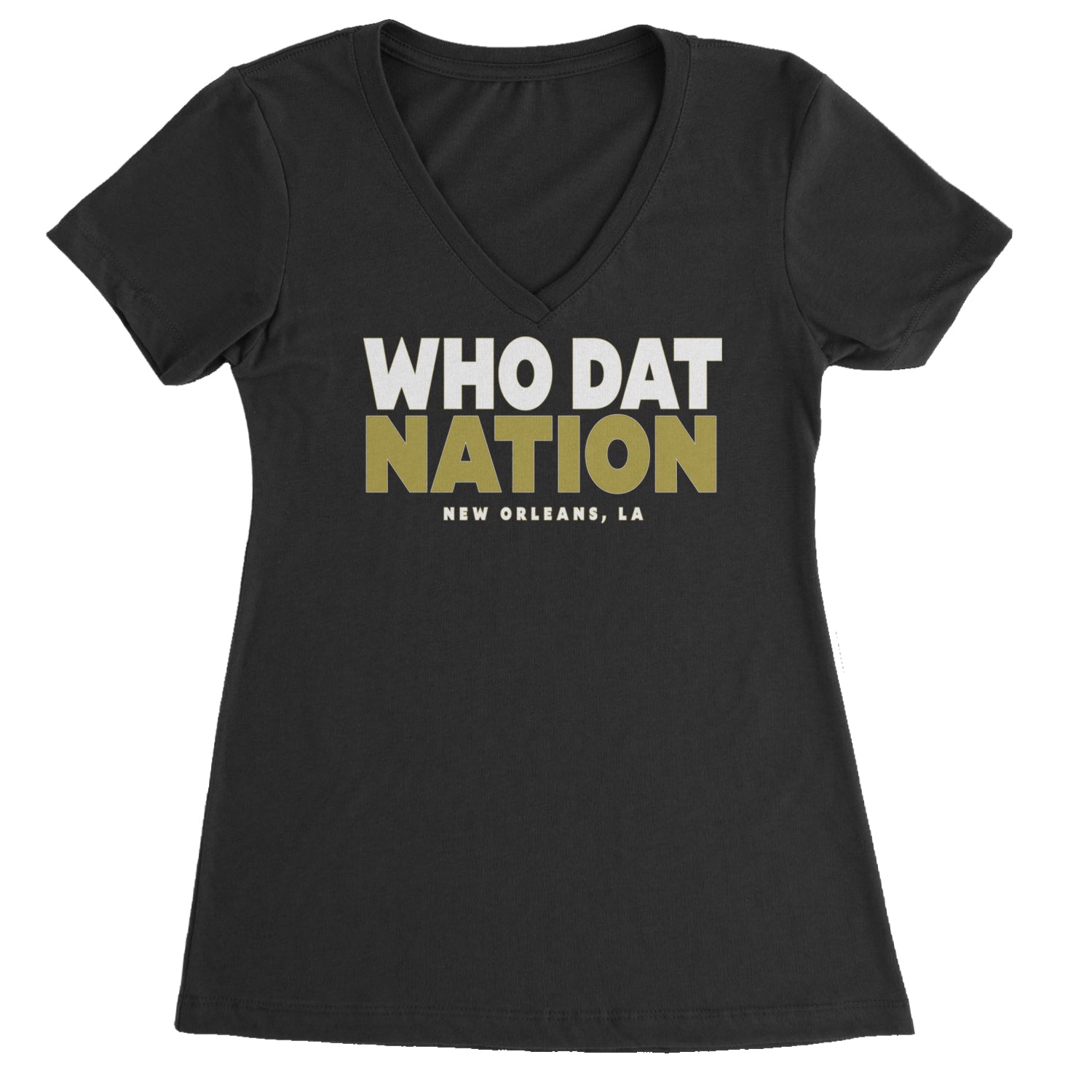 New Orleans Who Dat Nation Ladies V-Neck T-shirt Black