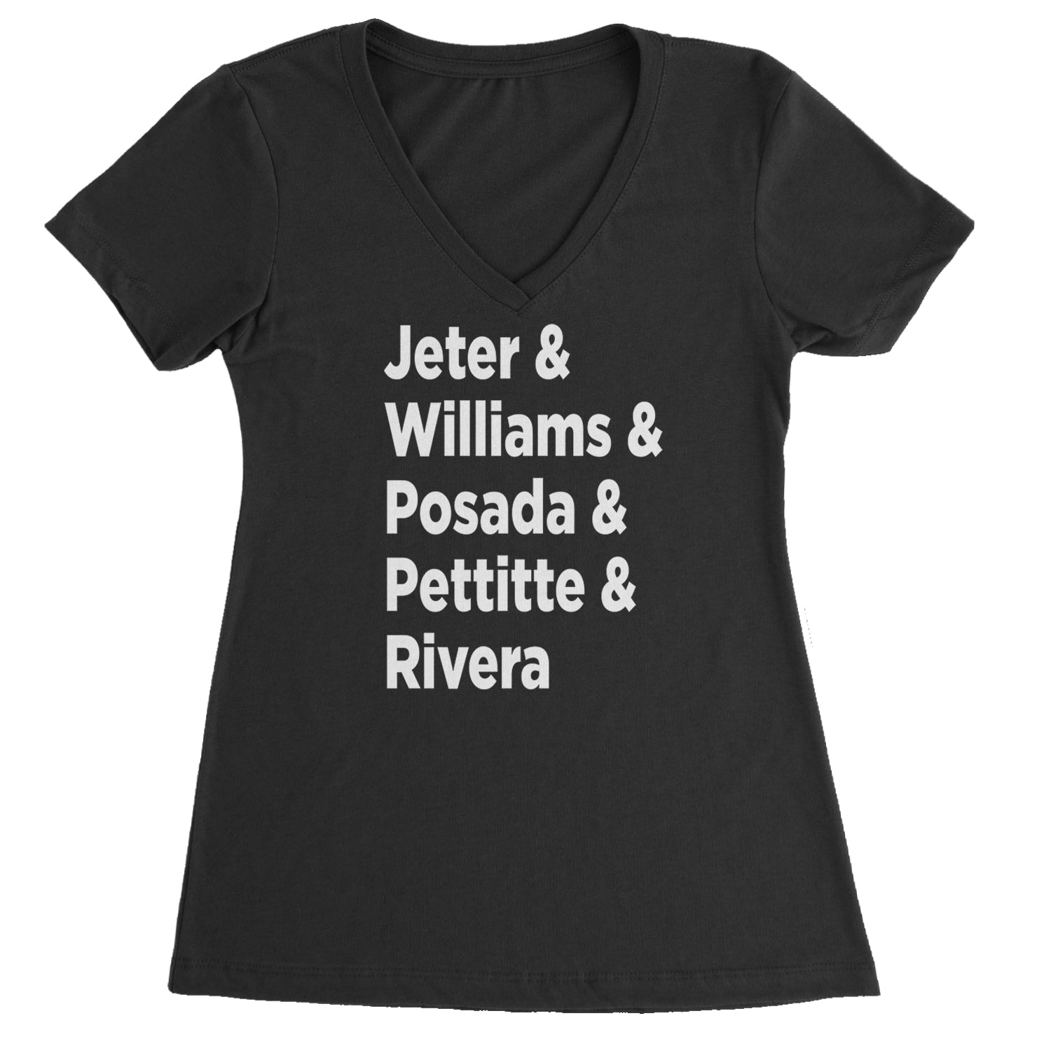 Jeter & Williams & Posada & Pettitte & Rivera Ladies V-Neck T-shirt Black