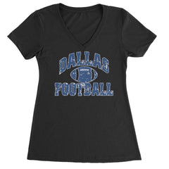 Dallas Distressed Football Ladies V-Neck T-shirt Black