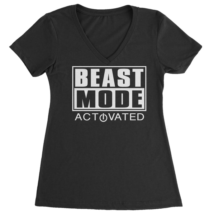 Activated Beast Mode Workout Gym Clothing Ladies V-Neck T-shirt