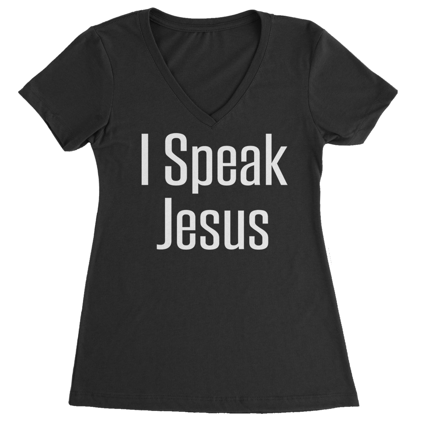 I Speak Jesus Embrace Your Faith Ladies V-Neck T-shirt Black