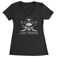 Skull-and-crossbones Las Vegas football graphic on a Women's Lightweight V-Neck T-Shirt