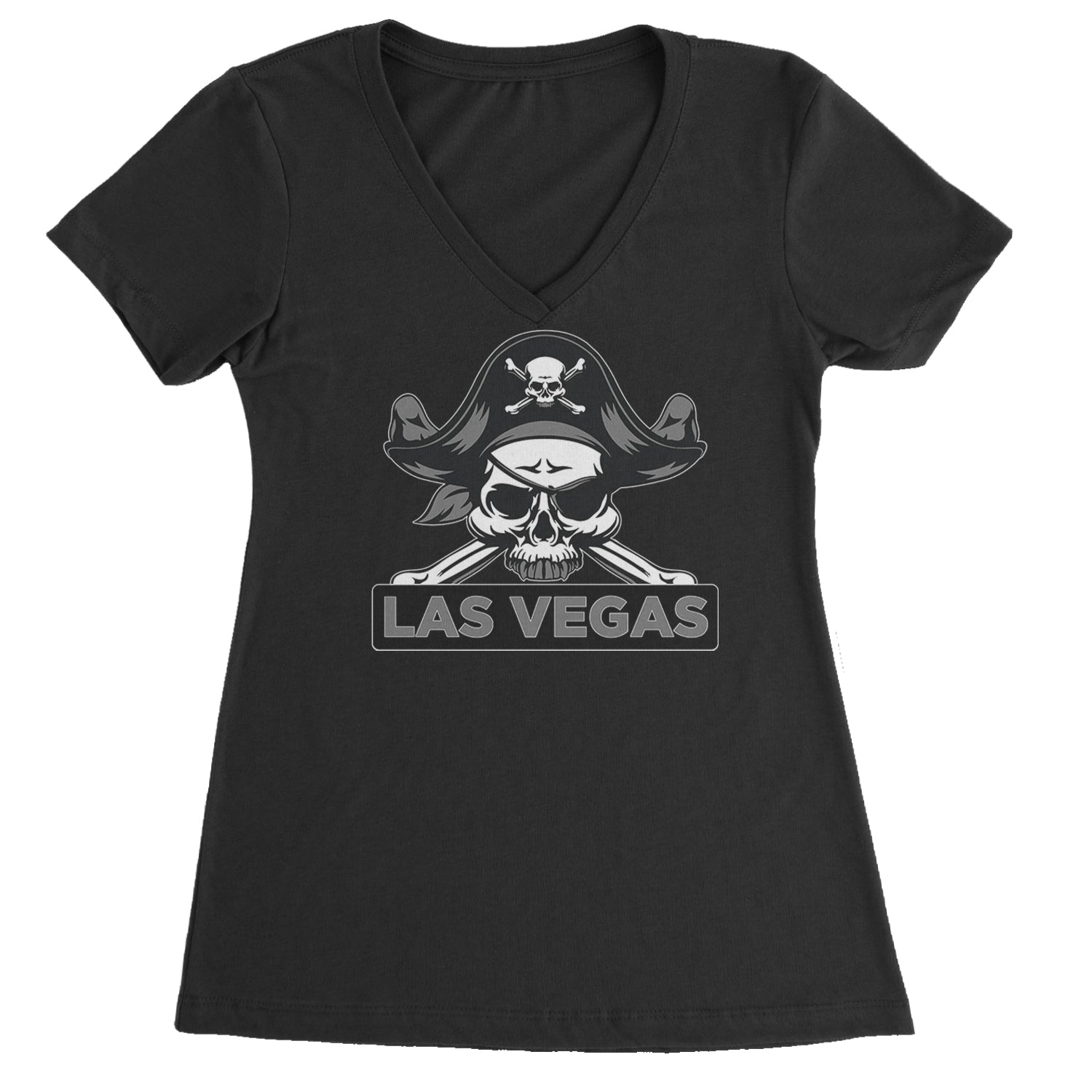 Raider Skull Straight Outta Las Vegas Ladies V-Neck T-shirt Black