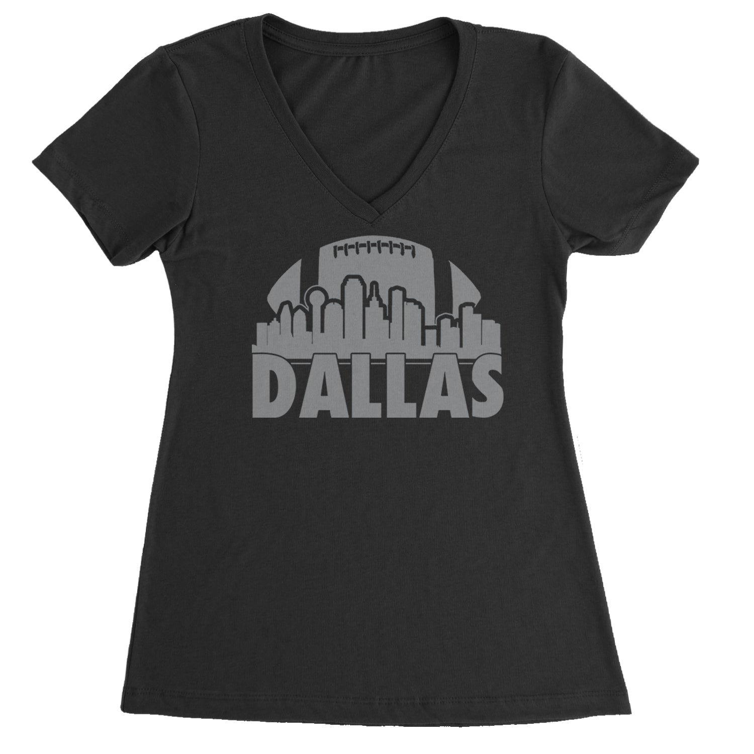 Dallas Texas Skyline Ladies V-Neck T-shirt Black