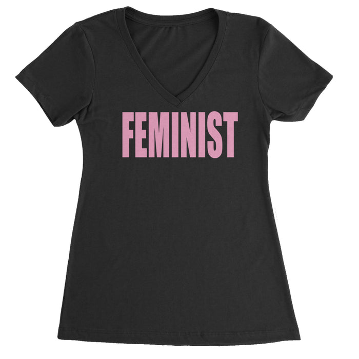 Feminist (Pink Print) Ladies V-Neck T-shirt
