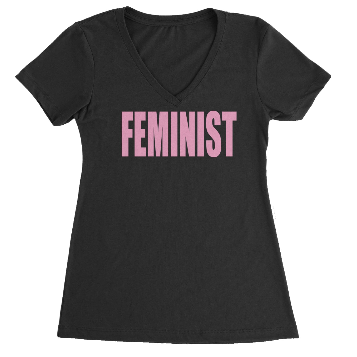 Feminist (Pink Print) Ladies V-Neck T-shirt Black