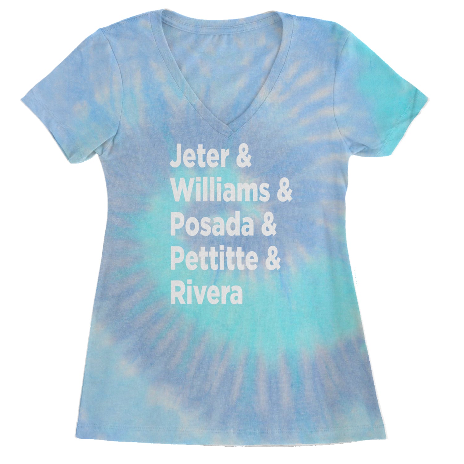 Jeter & Williams & Posada & Pettitte & Rivera Ladies V-Neck T-shirt Blue Clouds