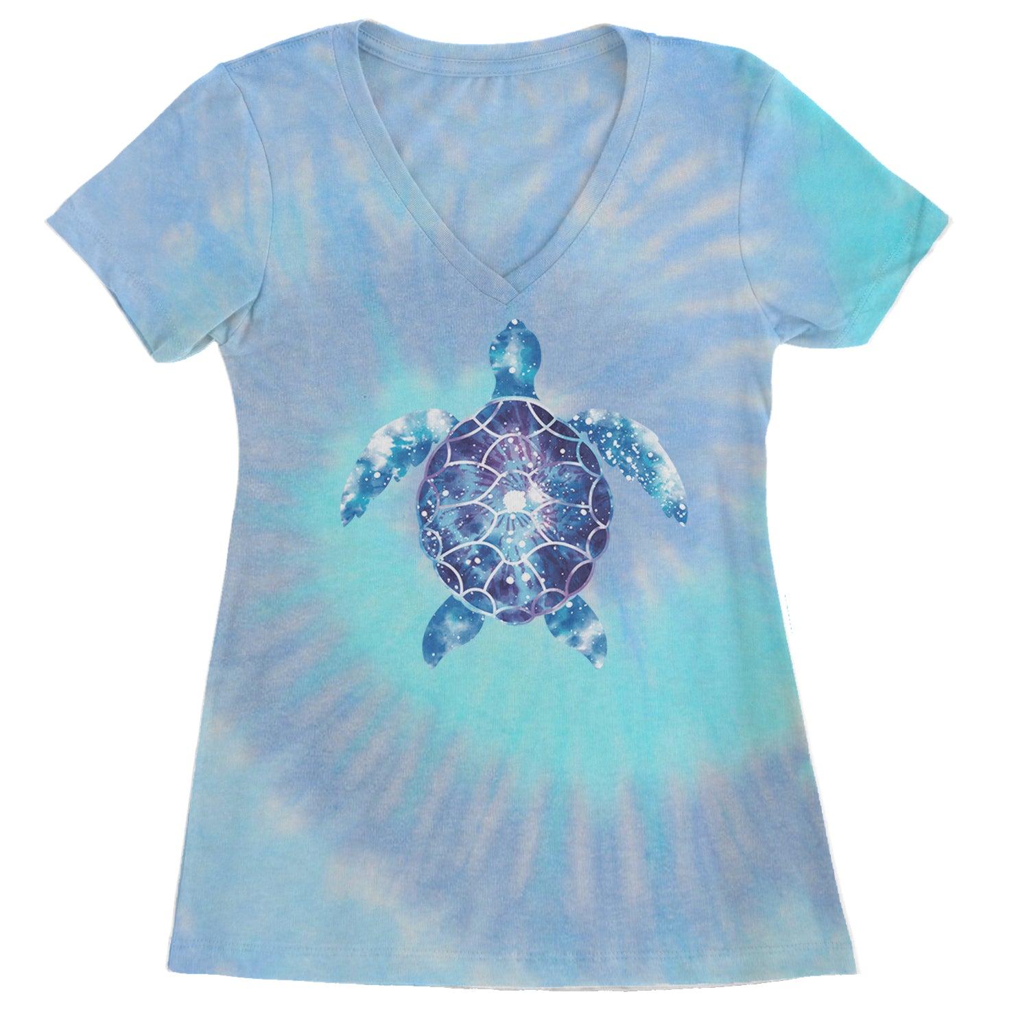 Ocean Aura Tie-Dye Sea Turtle Ladies V-Neck T-shirt