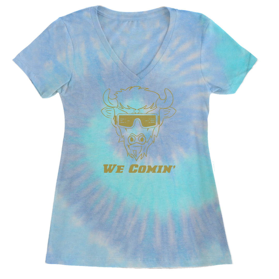 We Coming Coach Prime Colorado Ladies V-Neck T-shirt Blue Clouds