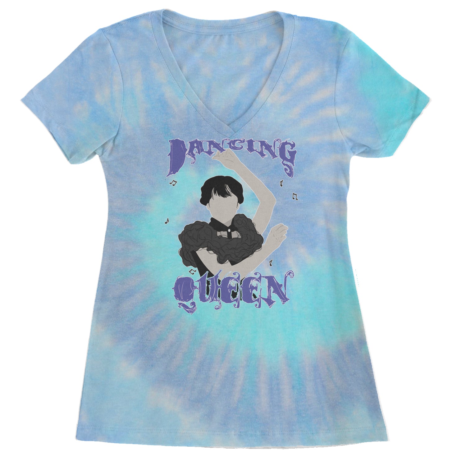 Wednesday Dancing Queen Ladies V-Neck T-shirt Blue Clouds