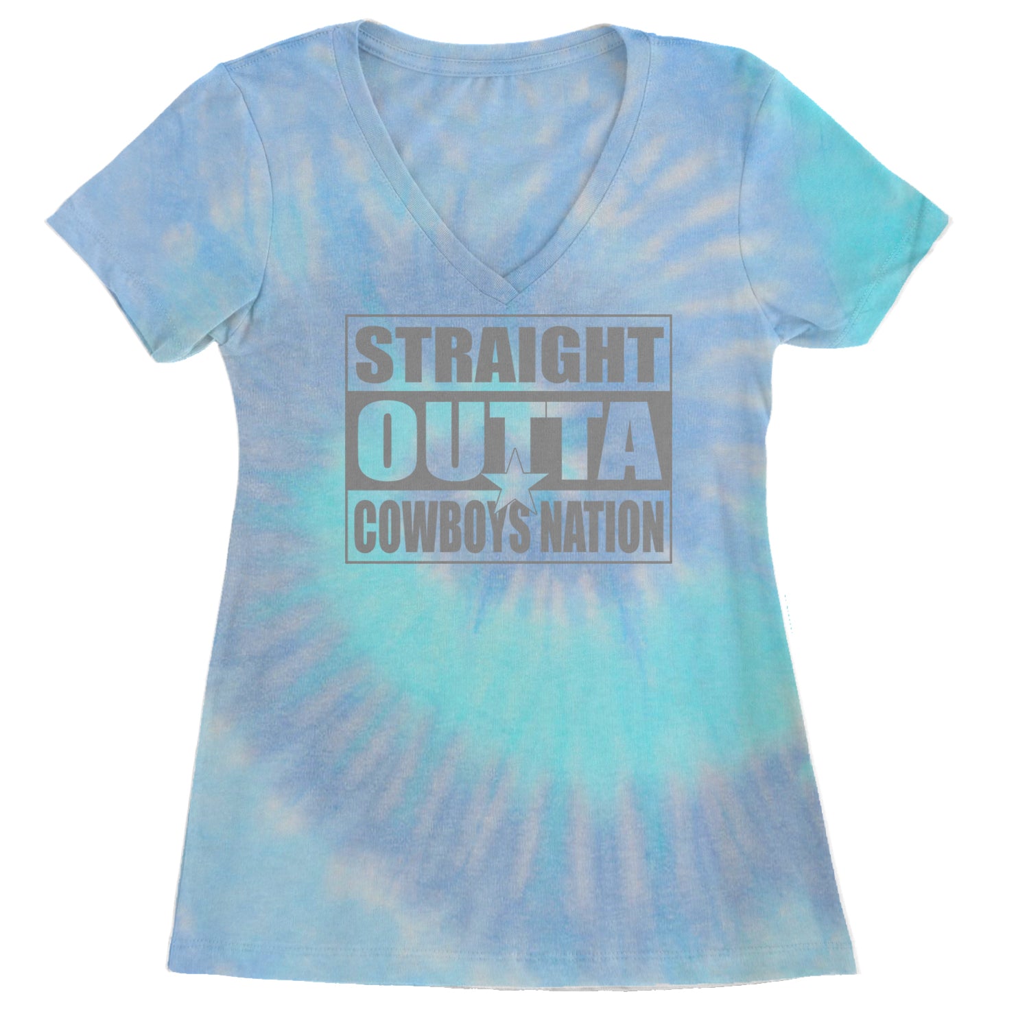 Straight Outta Cowboys Nation   Ladies V-Neck T-shirt Blue Clouds