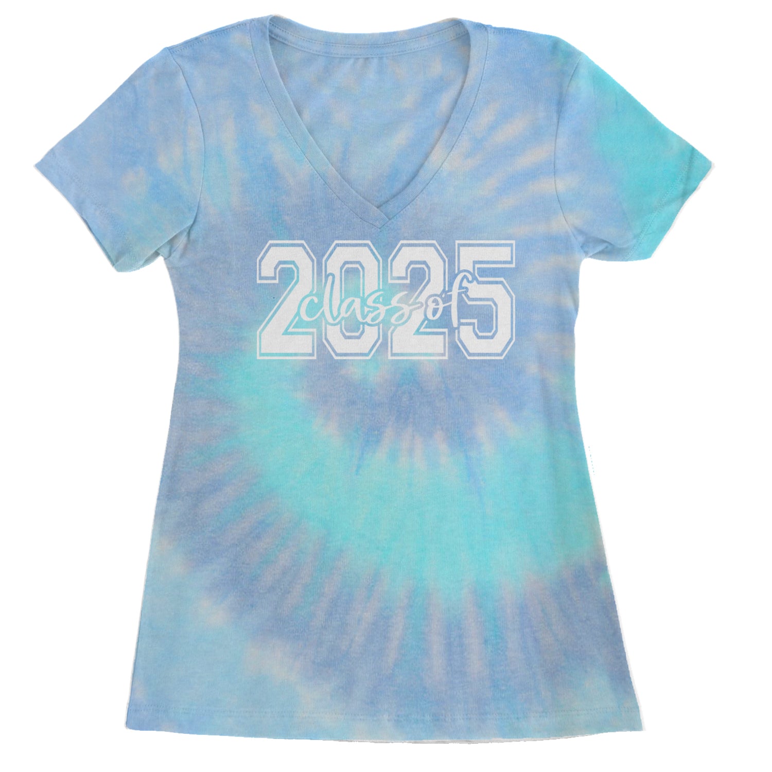 Class Of 2025 Graduation Ladies V-Neck T-shirt Blue Clouds