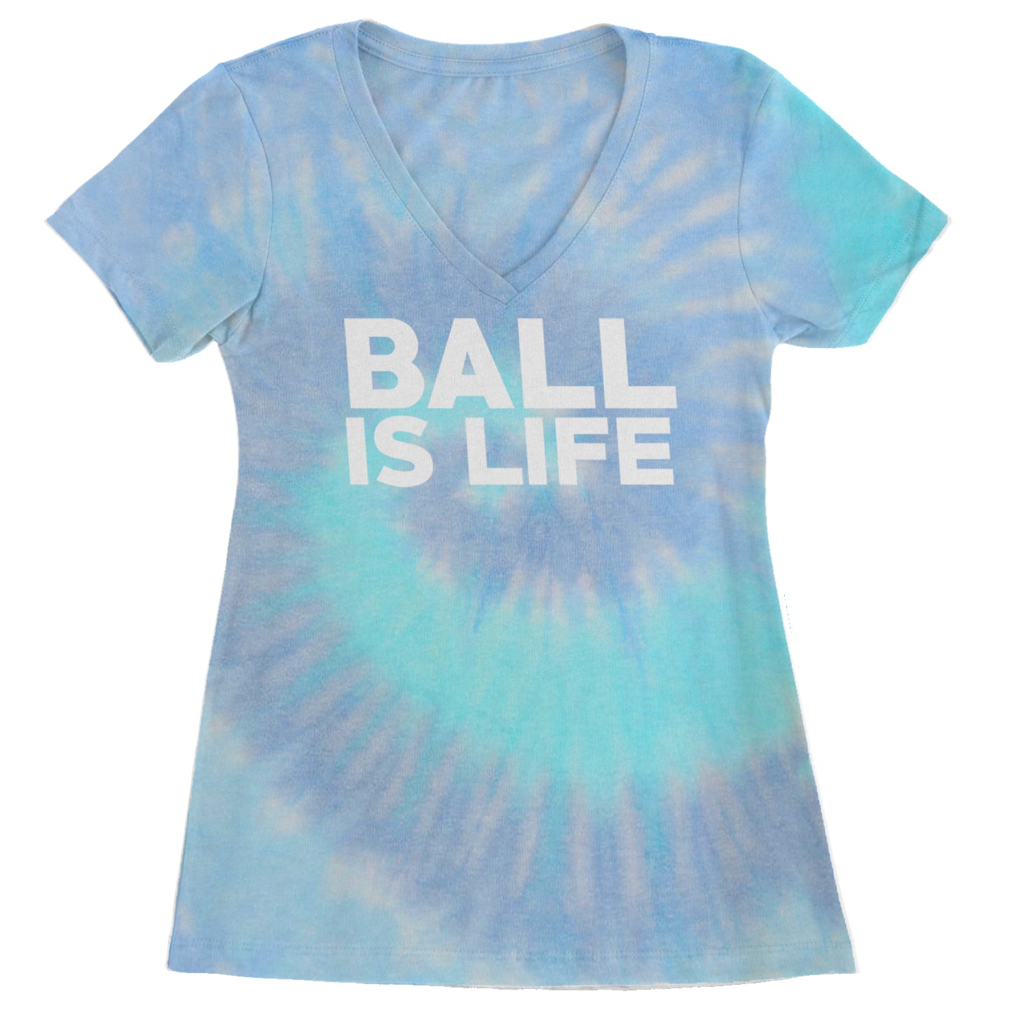 Ball Is Life Sports Enthusiasts Ladies V-Neck T-shirt Blue Clouds