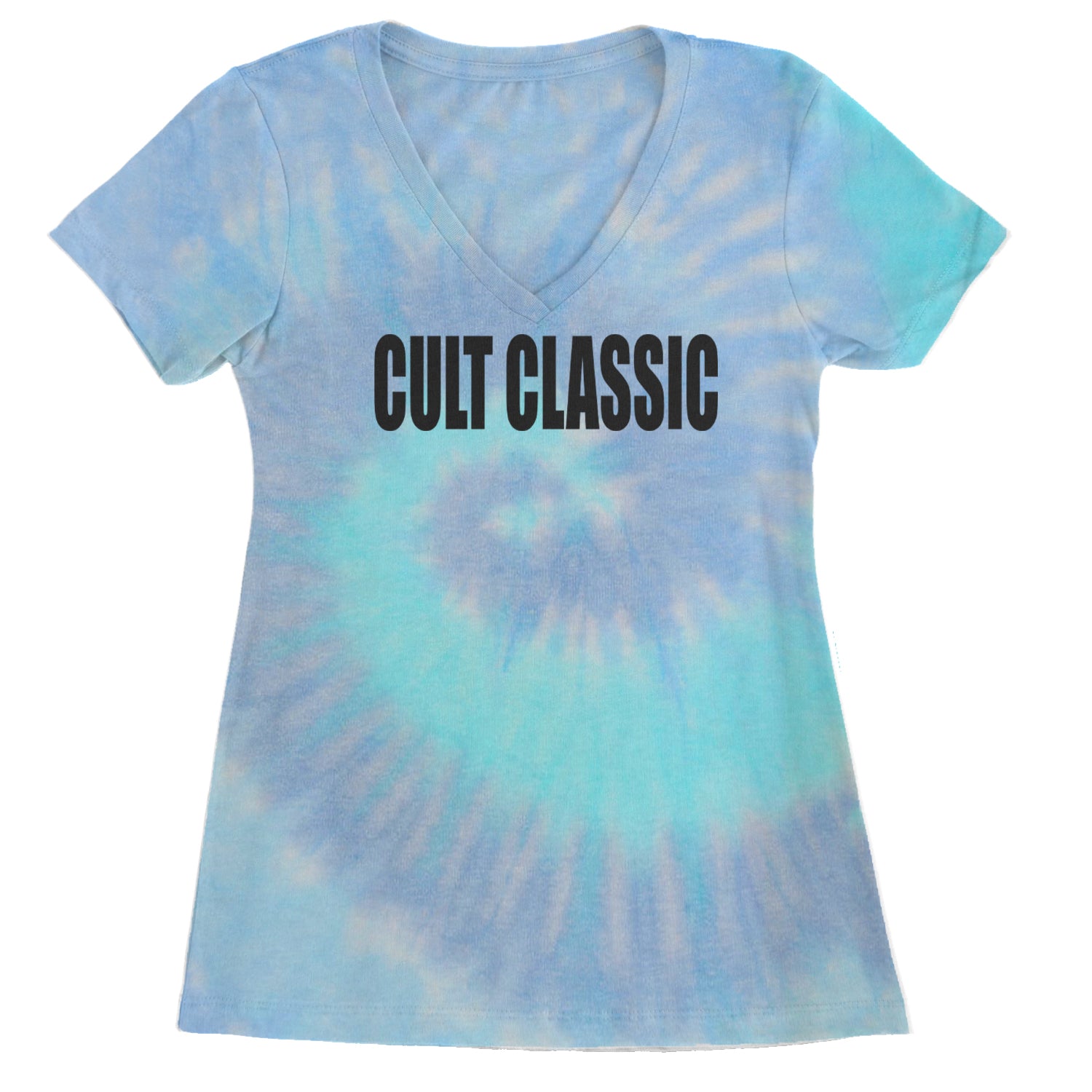 Cult Classic Pop Music Club Ladies V-Neck T-shirt Blue Clouds