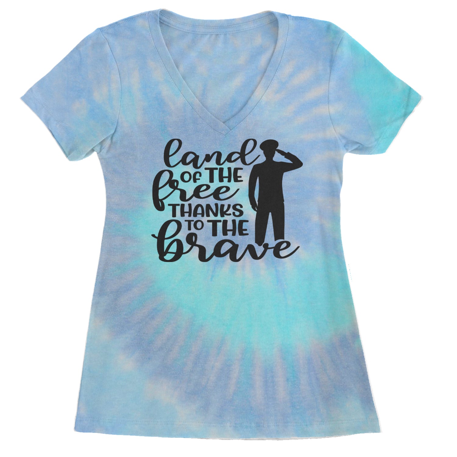 Land Of The Free Thanks To The Brave Veterans Ladies V-Neck T-shirt Blue Clouds