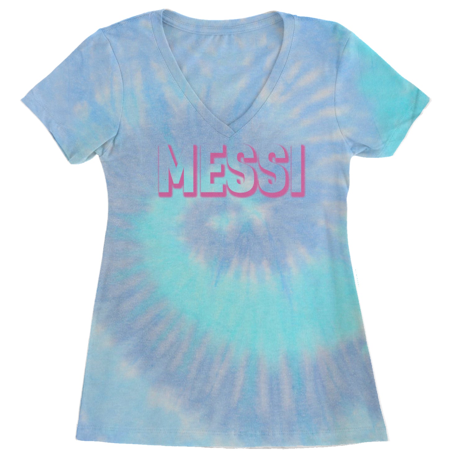 Messi OUTLINE Miami Futbol Ladies V-Neck T-shirt Blue Clouds