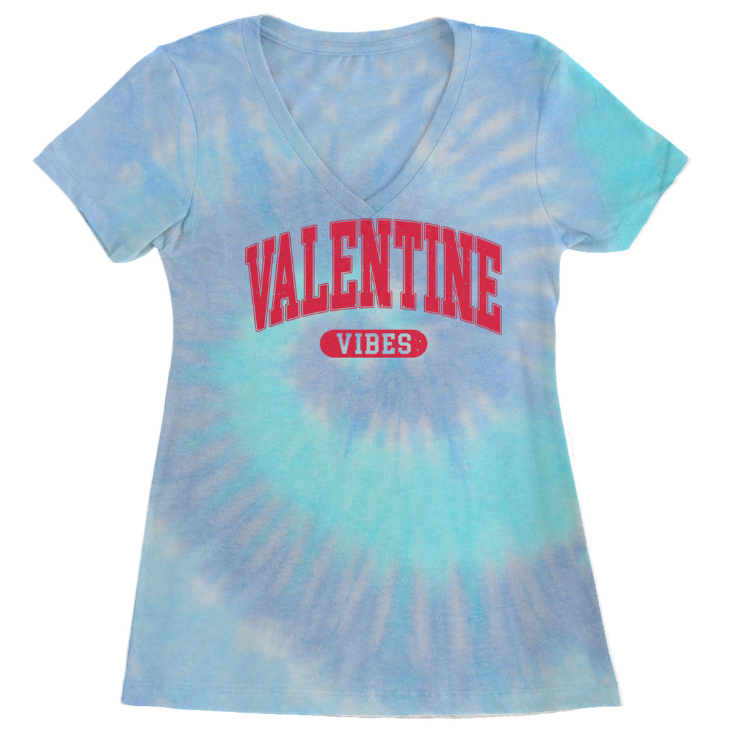 Valentines Vibes Ladies V-Neck T-shirt Blue Clouds