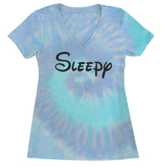 Sleepy - 7 Dwarfs Costume Ladies V-Neck T-shirt Blue Clouds