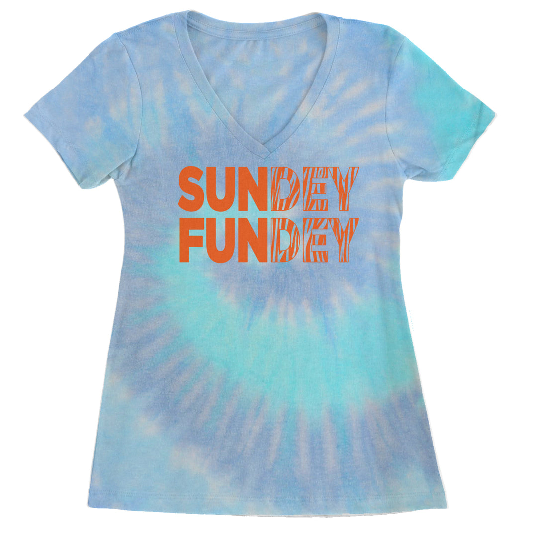 SunDEY FunDEY Sunday FundayLadies V-Neck T-shirt Blue Clouds