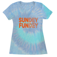SunDEY FunDEY Sunday FundayLadies V-Neck T-shirt Blue Clouds