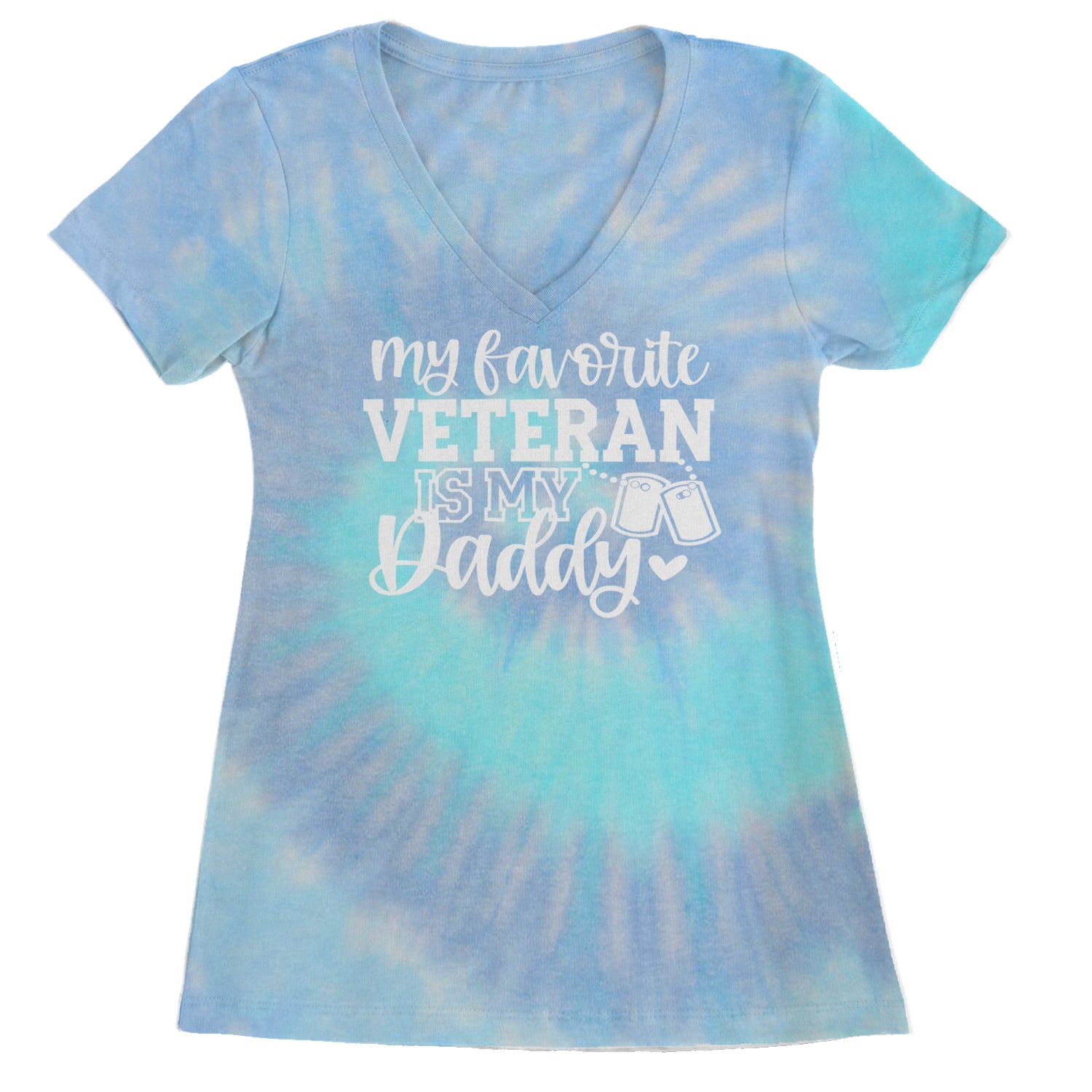 My Favorite Veteran Is My Daddy Ladies V-Neck T-shirt Blue Clouds