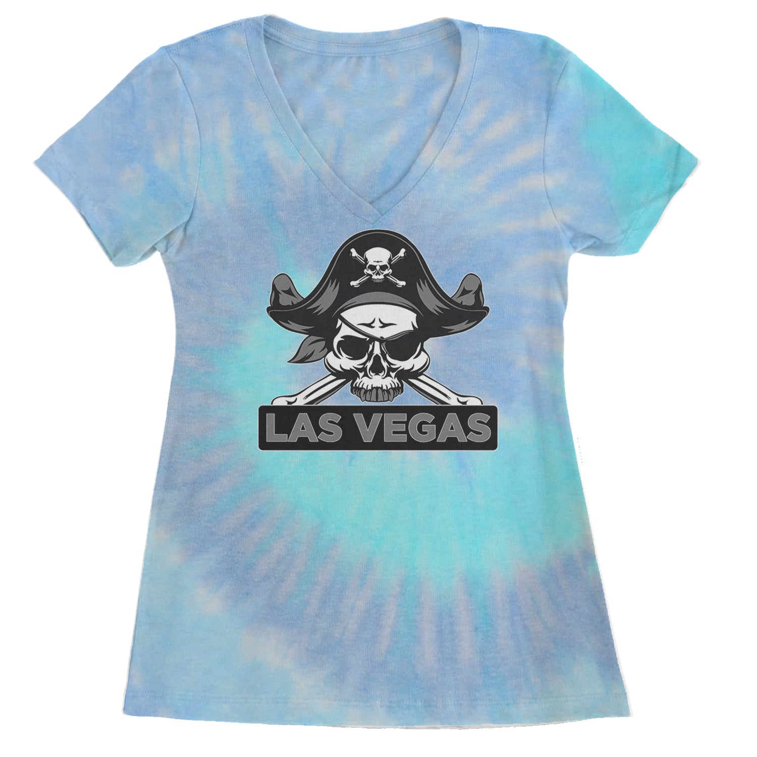 Raider Skull Straight Outta Las Vegas Ladies V-Neck T-shirt Blue Clouds