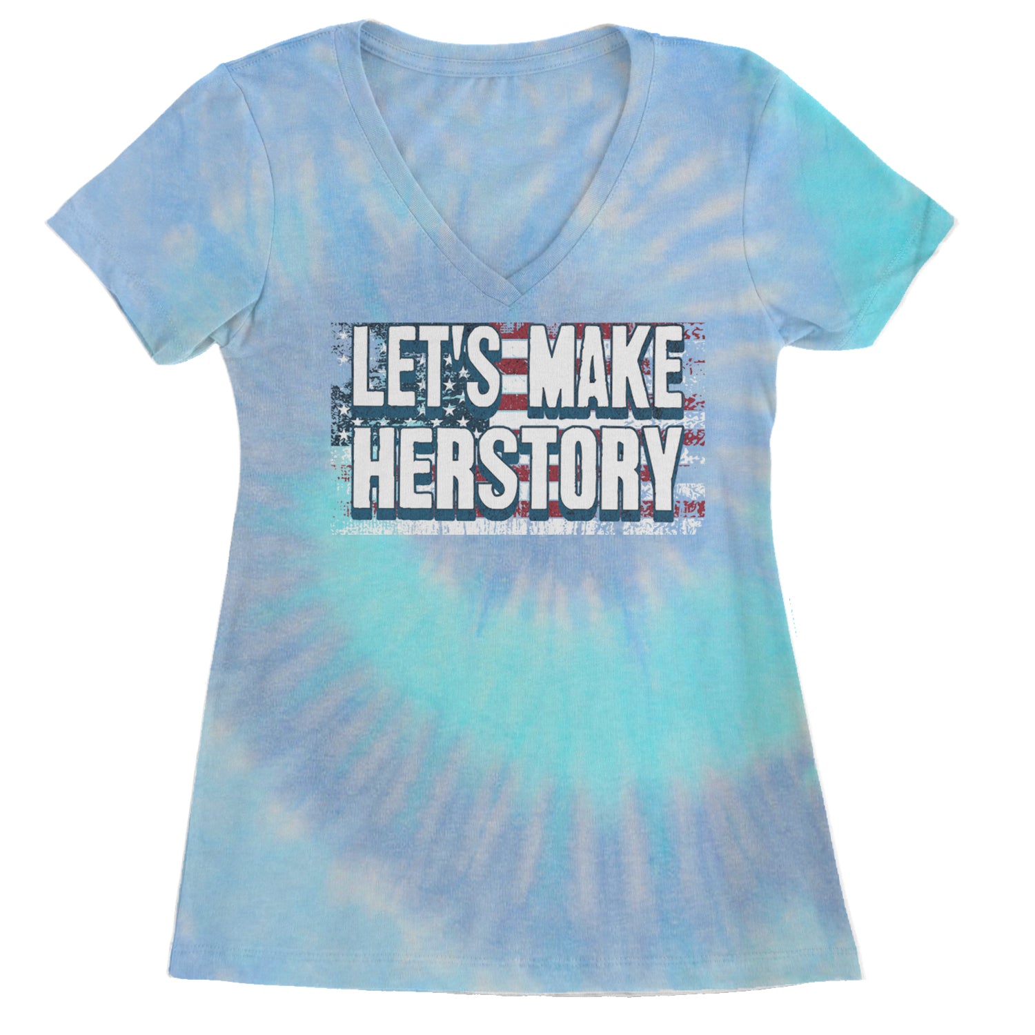 Lets Make Herstory - Support Kamala Harris For President 2024 Ladies V-Neck T-shirt Blue Clouds