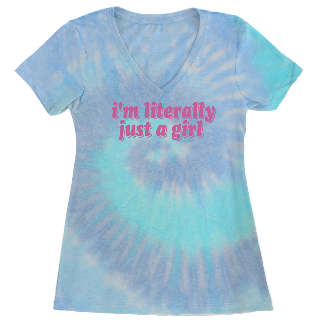 I'm Literally Just A Girl Ladies V-Neck T-shirt Blue Clouds