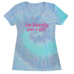 I'm Literally Just A Girl Ladies V-Neck T-shirt Blue Clouds
