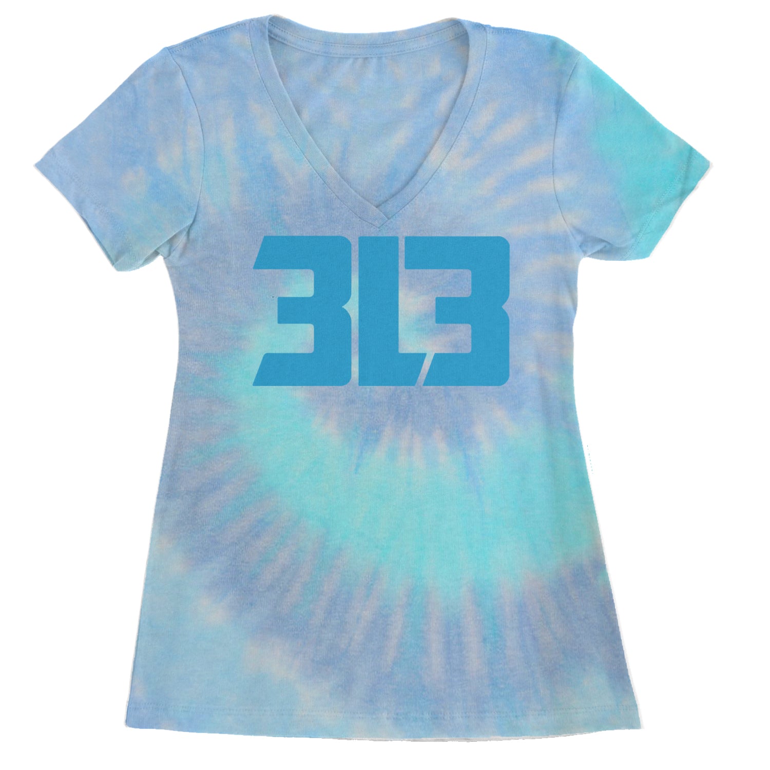 3L3 From The 313 Detroit Football Ladies V-Neck T-shirt Blue Clouds