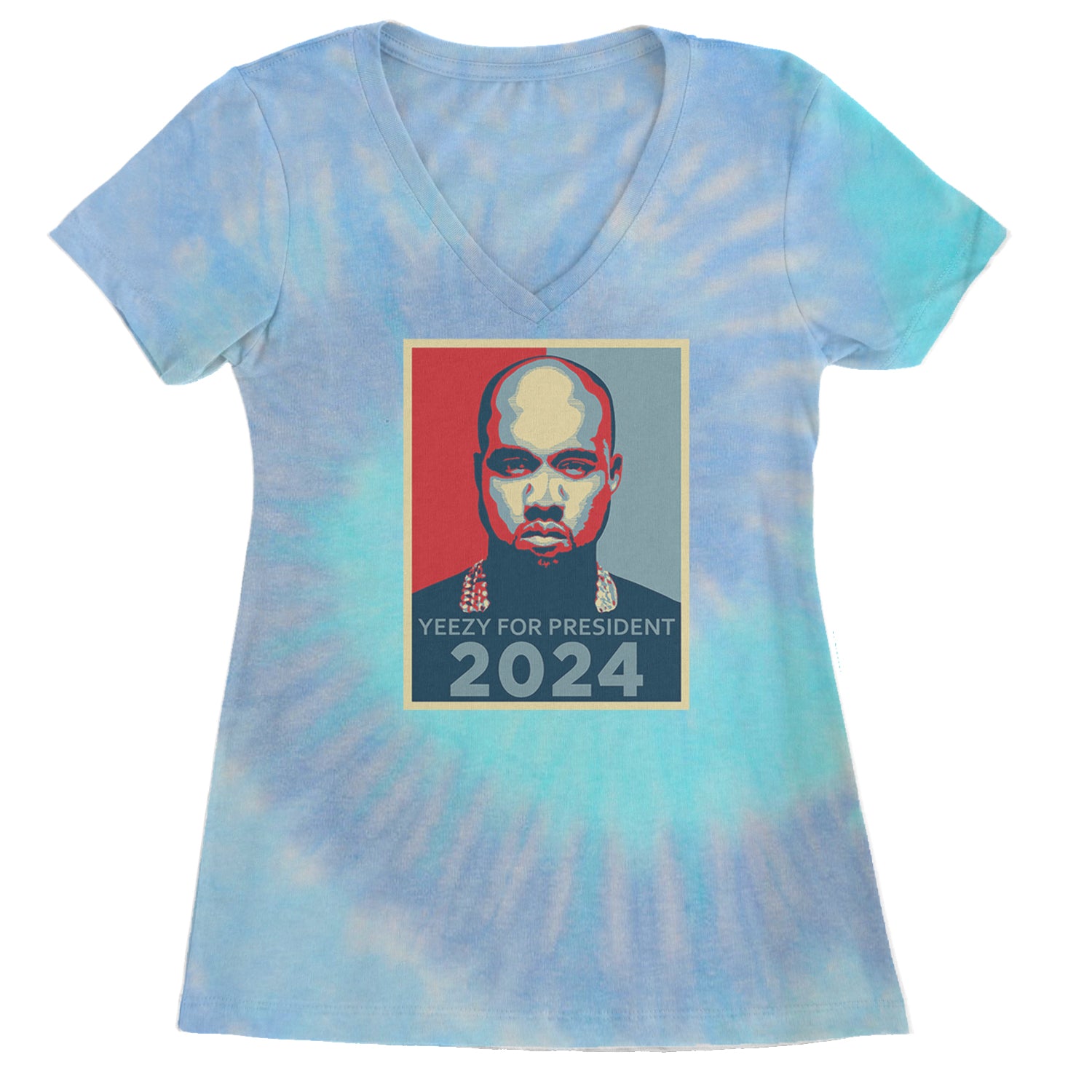 Yeezus For President Vote for Ye Ladies V-Neck T-shirt Blue Clouds