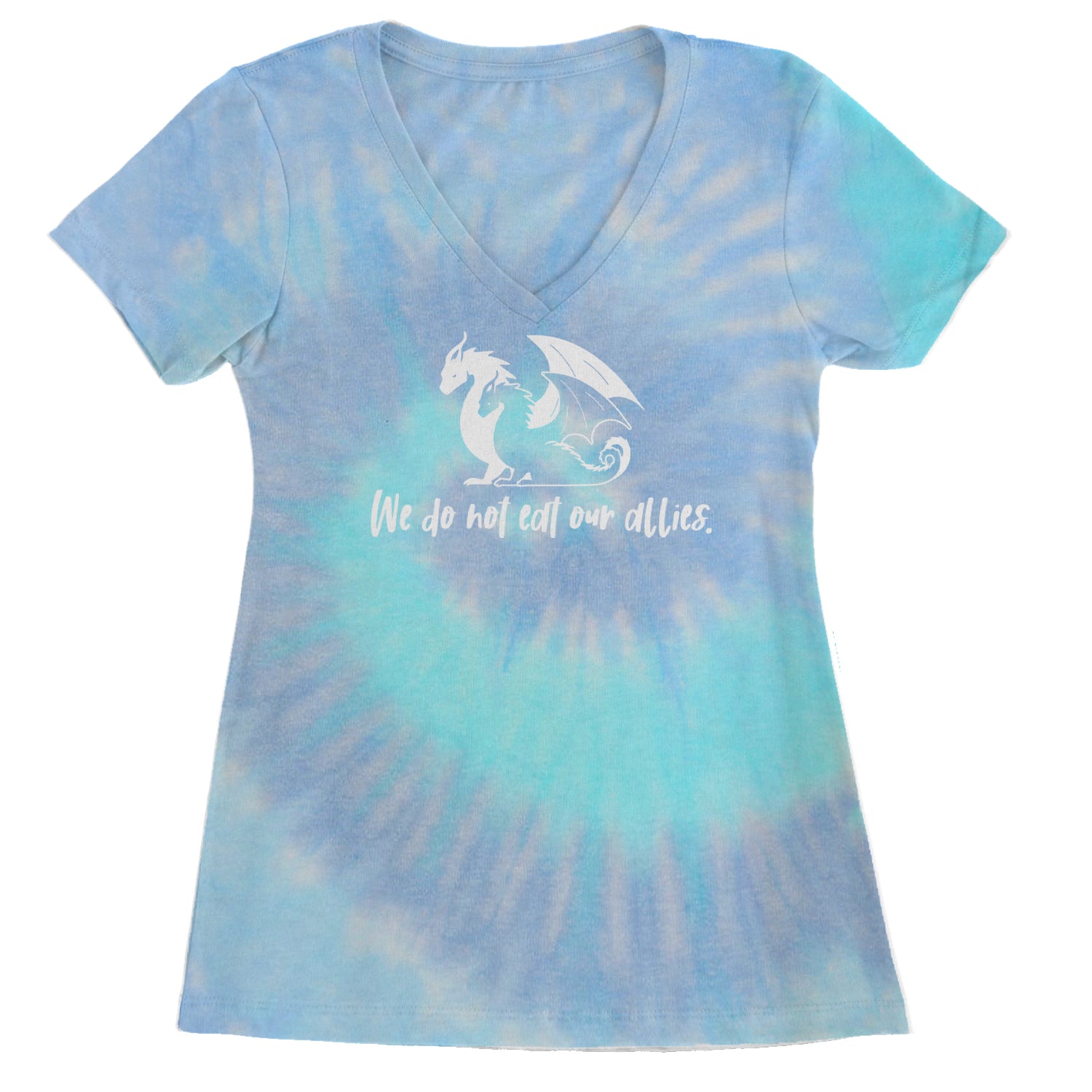 We Do Not Eat Our Allies Fourth Wing Basgiath Ladies V-Neck T-shirt Blue Clouds