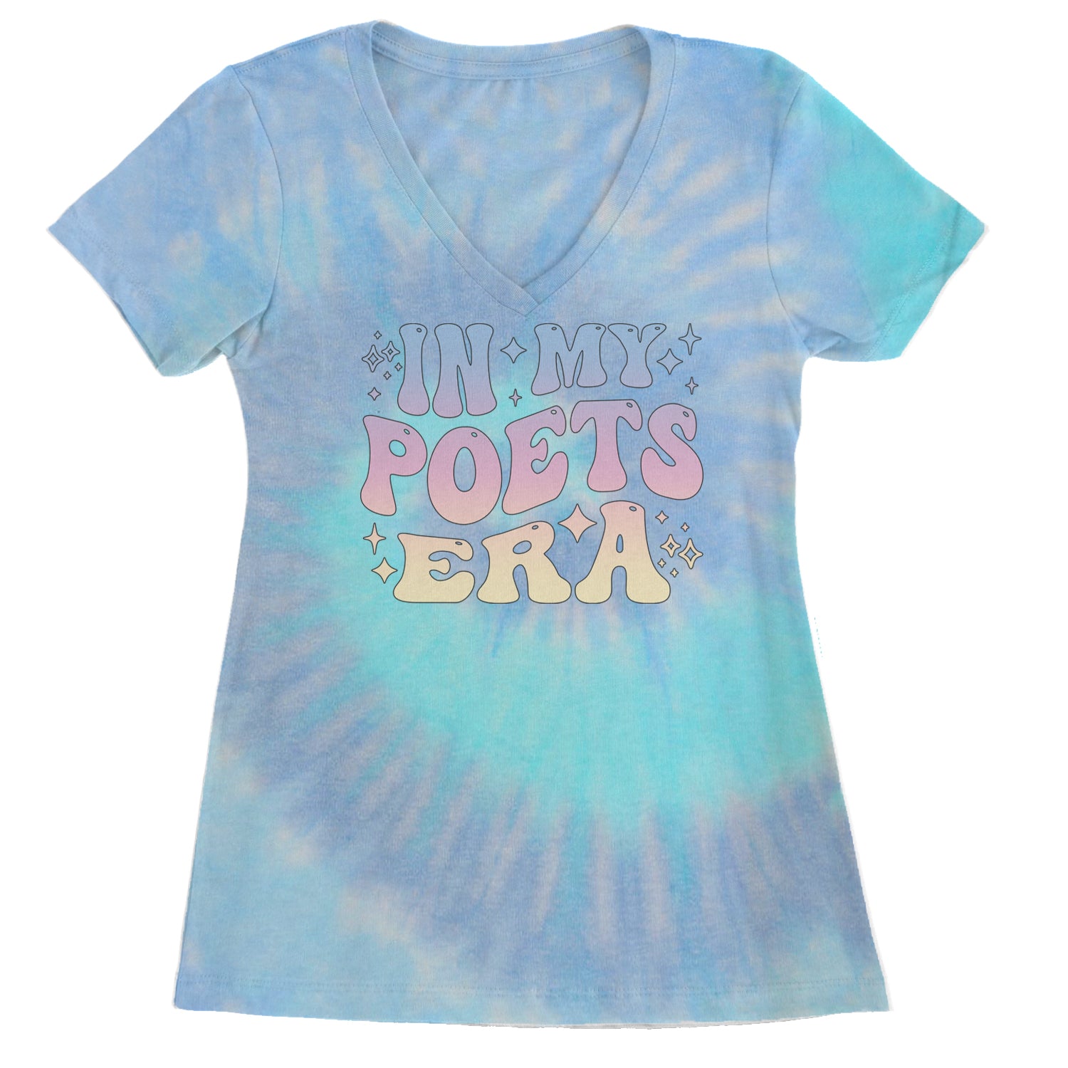 In My Poet Era Tie Dye TTPD Music Ladies V-Neck T-shirt Blue Clouds