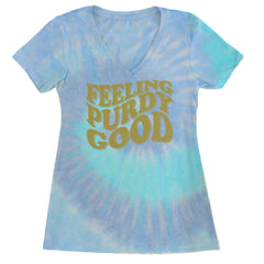 Feeling Purdy Good San Francisco Ladies V-Neck T-shirt Blue Clouds