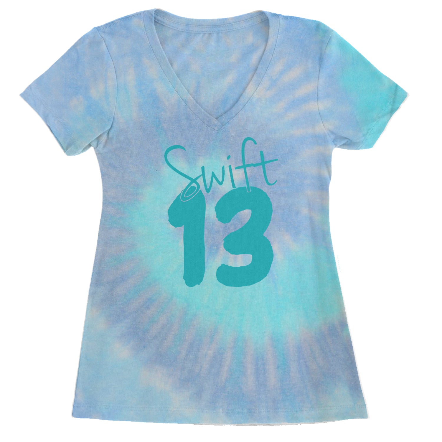 13 Swift 13 Lucky Number Era TTPD Ladies V-Neck T-shirt Blue Clouds