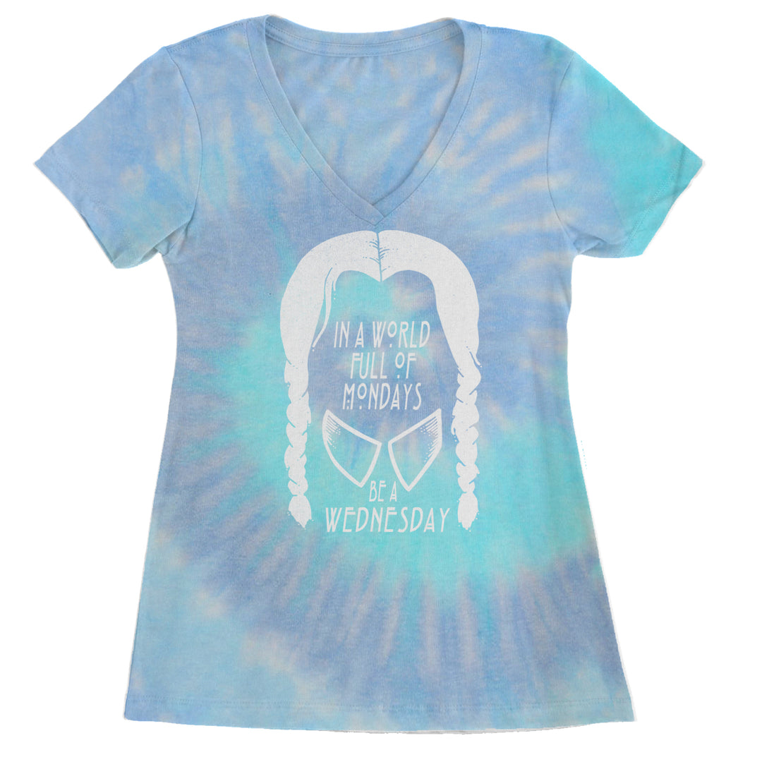 In  A World Full Of Mondays, Be A Wednesday Ladies V-Neck T-shirt Blue Clouds