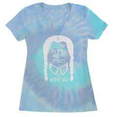 In  A World Full Of Mondays, Be A Wednesday Ladies V-Neck T-shirt Blue Clouds