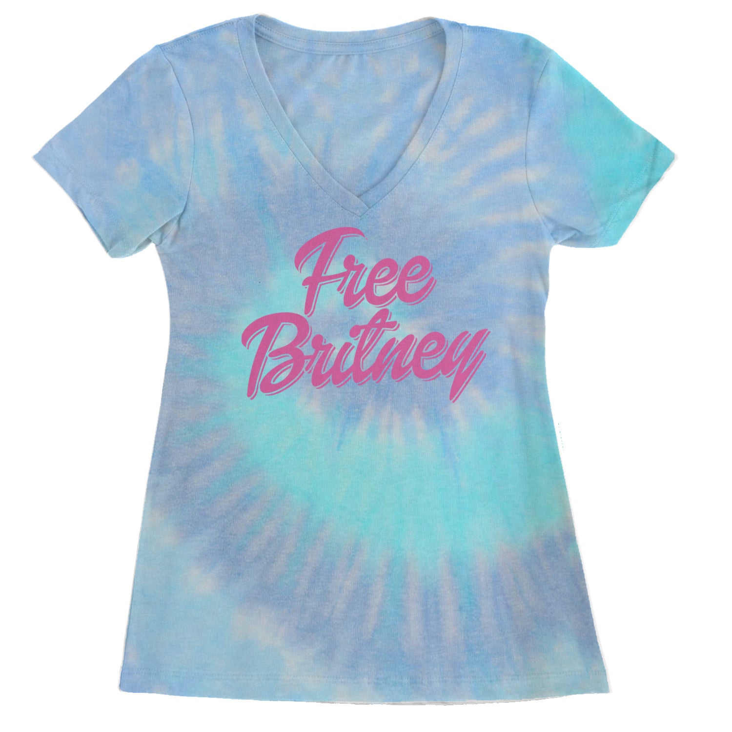 Pink Free Britney Ladies V-Neck T-shirt Blue Clouds