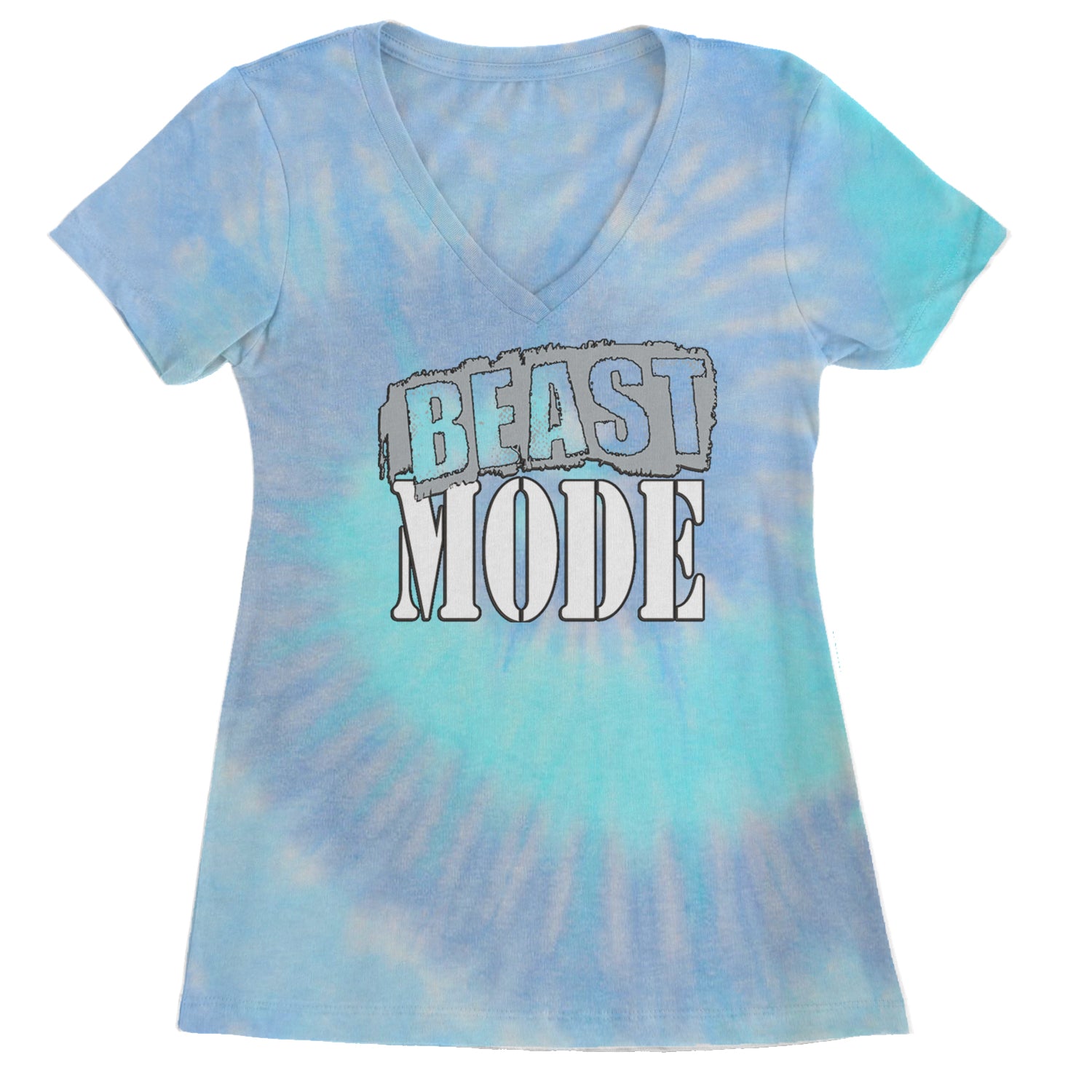 Beast Mode Training Gym Workout Ladies V-Neck T-shirt Blue Clouds