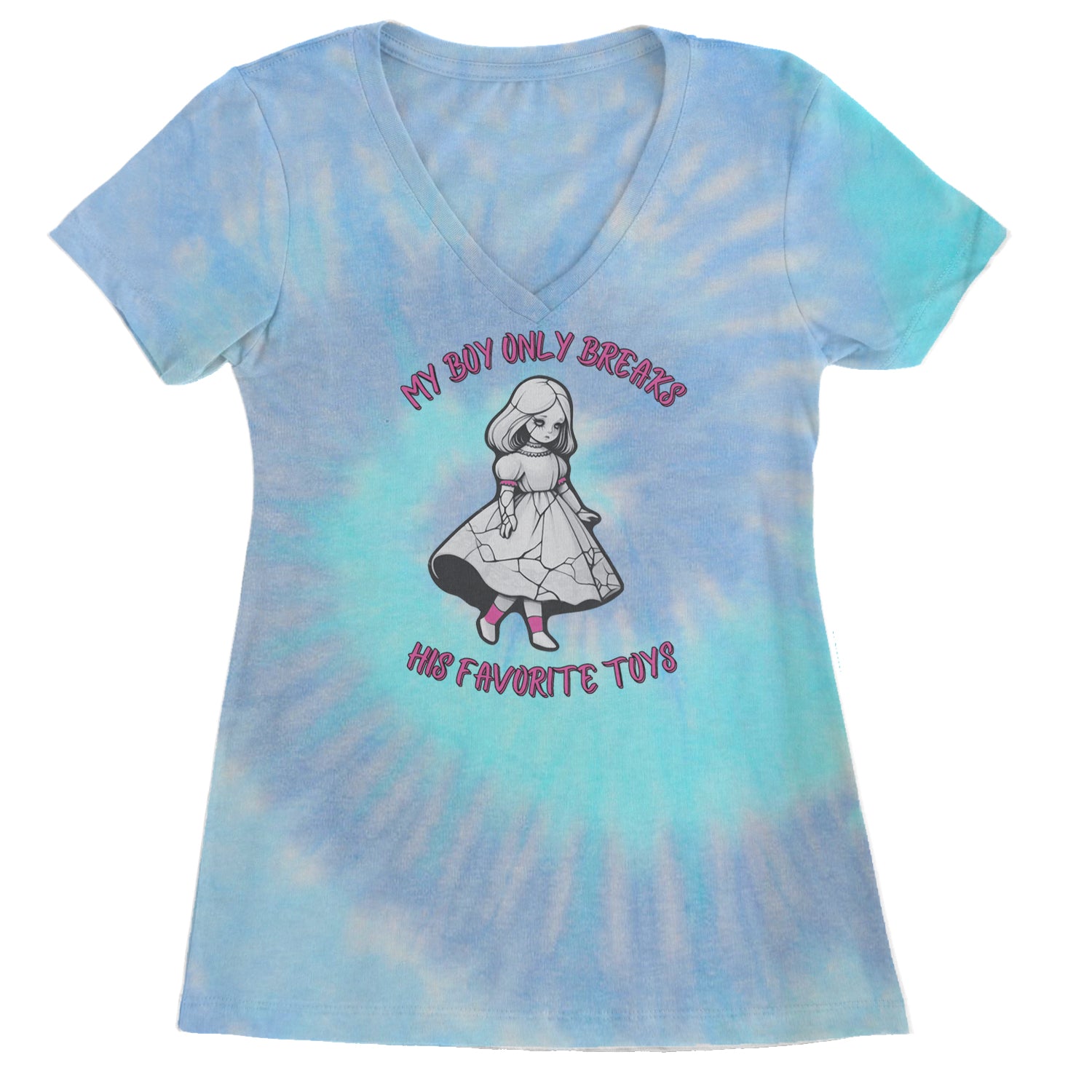 My Boy Only Breaks His Favorite Toys TTPD Music Ladies V-Neck T-shirt Blue Clouds